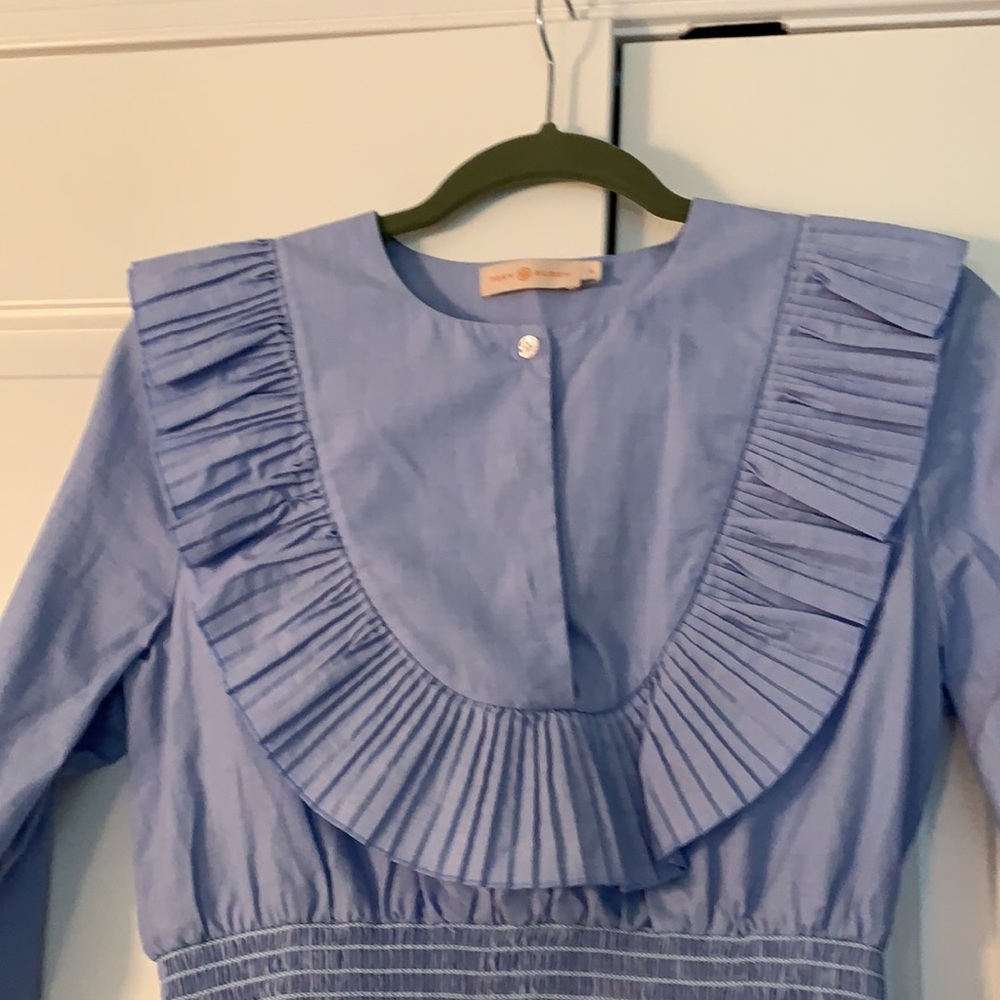 Blue Ruffled Women's Top - Picture 2 of 5